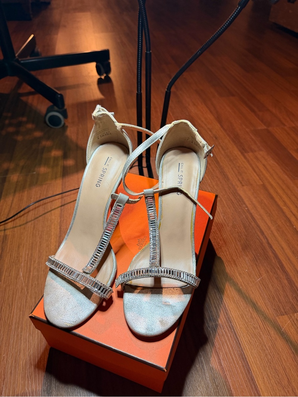 Call It Spring Champagne T-Strap Rhinestone Heels
